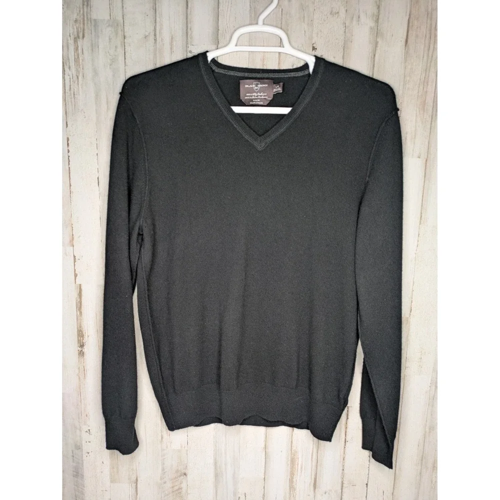 Black Brown 1826 Men's 100% 2-Ply Cashmere V-Neck Sweater Black Men's Large